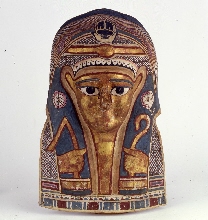Mummy mask in linen covered with painted plaster
