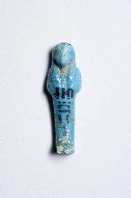 Blue glazed funerary figurine with black inscriptions