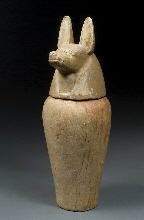 Dummy canopic jar with lid in the shape of the head of a jackal