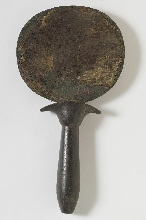 Miroir en bronze, manche en pierre en forme de colonette