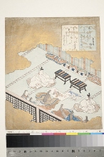 Suite sans titre dans la tradition des représentations du Genji monogatari: Un empereur examinant des peintures présentées par des dames d'honneur et des nobles