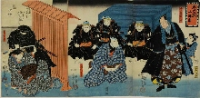 Chūshingura, Acte11 - Acteurs dans les rôles de Ōboshi Yuranosuke, Amagawaya Gihei et son épouse Osono