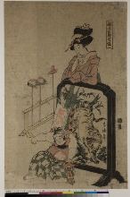 Fūryū gosekku asobi (Divertissements élégants pour les Cinq Festivals): Le festival des garçons - Un garçon pose comme Watōnai près d'un peinture de tigre