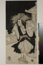 L'acteur Nakayama Kojūrō VI dans le rôle de Osada no Tarō Kagemune, en réalité Hatchō Tsubute no Kiheiji, déguise comme l'allumeur des lampes du sanctuaire de Gion