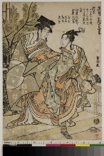 (Niwaka kyōgen)(Suite sans titre avec des danses de niwaka dans les douze mois): (Premier mois) - Kamuro dansant une danse de manzai au Nouvel An