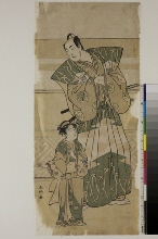 Les acteurs Matsumoto Kōshirō IV dans le rôle d'un seigneur en kamishimo et Matsumoto Yonesaburō dans le rôle d'une fillette