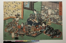 Sono sugata yukari no utsushie (Apparitions de Genji illustrées): N°23 - Parodie de Genji et la jeune Murasaki (?)