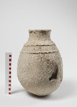 Vessel with oval body and decoration on the shoulder