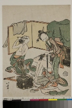 Toba-e shū (Collection de caricatures toba-e): Le salon de coiffure