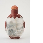 Inside-painted oval snuff-bottle with overlay red glass decoration