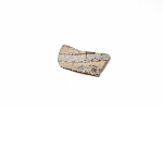 Fragment met gekleurde versiering van palmetten, banden, fragment van kop van valk