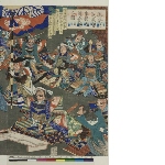 Mashiba Hisayoshi examining the heads of Takechi and his retainers (Mashiba Hisayoshi Takechi shujū no kubi jikken no zu)