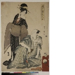 Natsu no Fuji bijin awase (Beauties and actors as Mt. Fuji in summer): Actor Ichikawa Komazō III looking up at a geisha