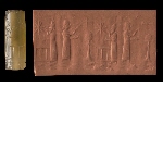 Cylinder seal with priest, scribe and altar