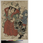 Kintarō in flower-hat attended by oni and black bear