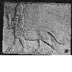 Bas-relief from the palace of Ashurbanipal : Lion with human torso (an urmahlullu)