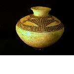 Vessel with painted (multicolour: black on light tan) geometrical decoration