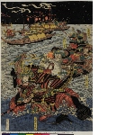 Yoshitsune and other Genji warriors at the battle of Yashima