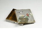 Square box, possibly a writing box (suzuribako), decorated with birds, flowers and rock