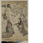 Joshoku kaido tewaza-gusa (Women engaged in the sericulture): N°1 - Silk moths lay eggs on sheet of paper