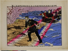 Suite sans titre d'estampes de la guerre russo-japonaise: Le capitaine Hirose retourne sur le navire qui sombre pour chercher le marin Sugino