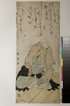L'acteur Nakamura Nakazō II dans le rôle d'un moine assis dans un spectacle de Dōjōji 