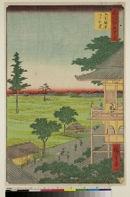 Meisho Edo hyakkei: Le Pavillon Sazai du Temple des Cinq cents Arhats