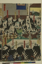 Les quarante-sept rōnin étudiant le plan de la résidence de Moronao