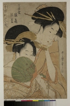 Seirō yukun awase kagami (Miroir d'une sélection de courtisanes des Maisons vertes): Les courtisanes Hinazuru et Hinamatsu de la maison Chōjiya 