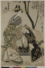 Seirō kabuki yatsushi-e zukuri (Images complètes de parodies de kabuki dans les Maisons vertes): La courtisane Yosooi, pensionnaire de la maison Matsubaya, et un client