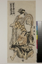 Les acteurs Iwai Kumesaburō I (haut) dans le rôle d'une kamuro de Izutsu et Iwai Kiyotarō dans le rôle d'Arakawa Tarō 