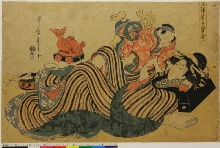Mitsu no hana kodakara awase: Mère couchée jouant avec son enfant