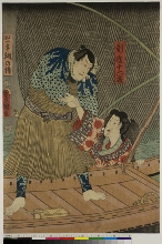 Acteurs dans le rôle de Yotsudeami no Gon sauvant la shinzō Izayoi de l'eau