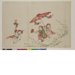 Untitled series of amusements of Shōjō: Shōjō as nobleman on hobby horse with attendants