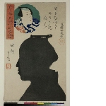 Makoto no tsuki hana no sugata-e: Bust portrait of actor Kodanji in silhouette; face in roundel above