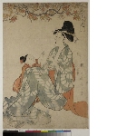 Fūryū goshiki no hana (Elegant flowers of Five shades of Ink): Woman and infant girl beneath a branch of maple