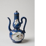 Lidded ewer, powder blue and reserved panels with famille verte decoration