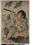 Kintarō and a demon watch the tengu dancing in the air