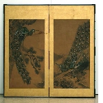 Two fold screen: Peacocks, by Ōtomo Gekko 大友月湖