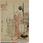 Fūryū onna Imagawa (Imagawa with fashionable women): Couple by a lantern