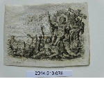In memoriam card - Christ (?) on a cart drawn by lambs and crushing people