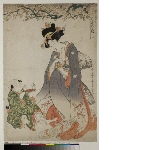 Fūryū goshiki no hana (Elegant flowers of Five shades of Ink): Woman and boy beneath a branch of flowering plum