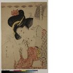 Shingata goshiki zome (Five new shades of ink): Mother and child pointing to something outside of the composition