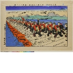 Untitled series of stencilled prints of the Russo-Japanese War: Crossing the Pontoon Bridge on the Taizi River 