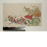Untitled series of amusements of Shōjō: Shōjō pulling cart with sake and chrysanthemums