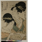 Seirō yukun awase kagami (A mirror of selected courtesans of the Green Houses): The courtesans Hanazuma and Tsukioka of the Hyōgoya 
