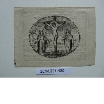In memoriam card - Image representing Christ on the cross and two people