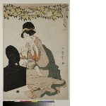 Fūryū goshiki no hana (Elegant flowers of Five shades of Ink): Woman and boy beneath a branch of yamabuki